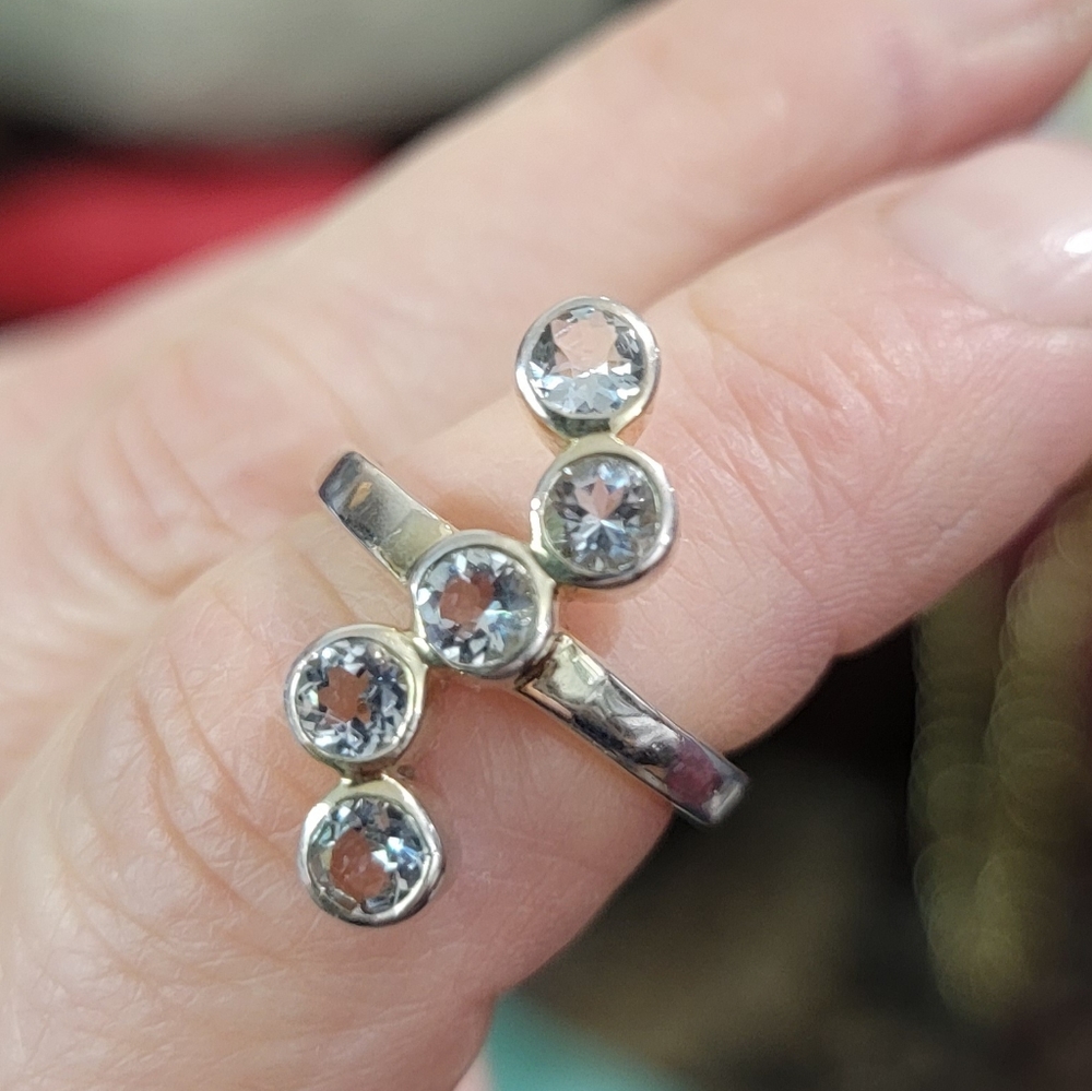 Sterling Silver Aquamarine With Gold Wash Journey Ring